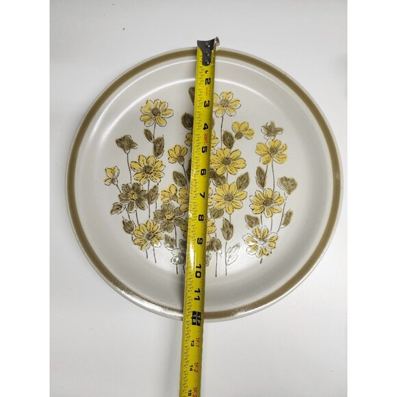 12" Stoneware Chop Plate, Serving Dish Spring Flowers Neutral Floral Retro - Picture 3 of 3